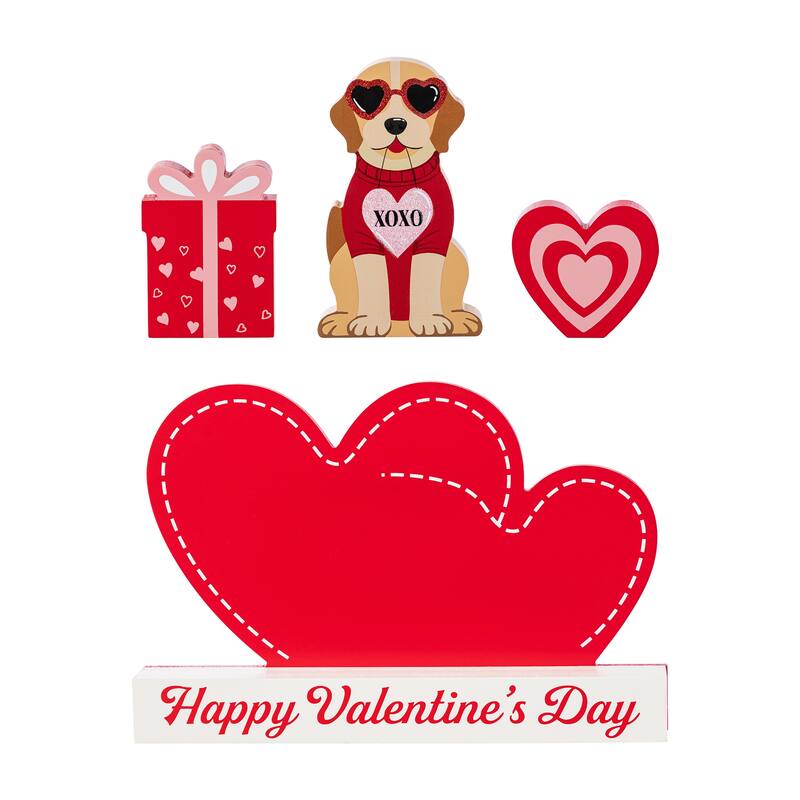 Glitzhome 12"L Set of 4 Valentine's Wooden Table Blocks