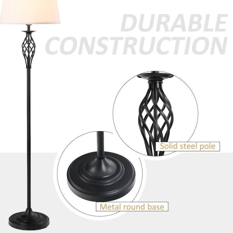 HOMCOM 3 Piece Table Floor Lamp Set with Metal Pole, Round Base, and Fabric Lampshade