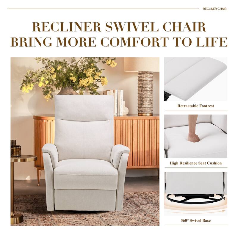 Fabric Recliner Sofa Chair - Swivel Rocking with XL Footrest - Single Seat for Living Room