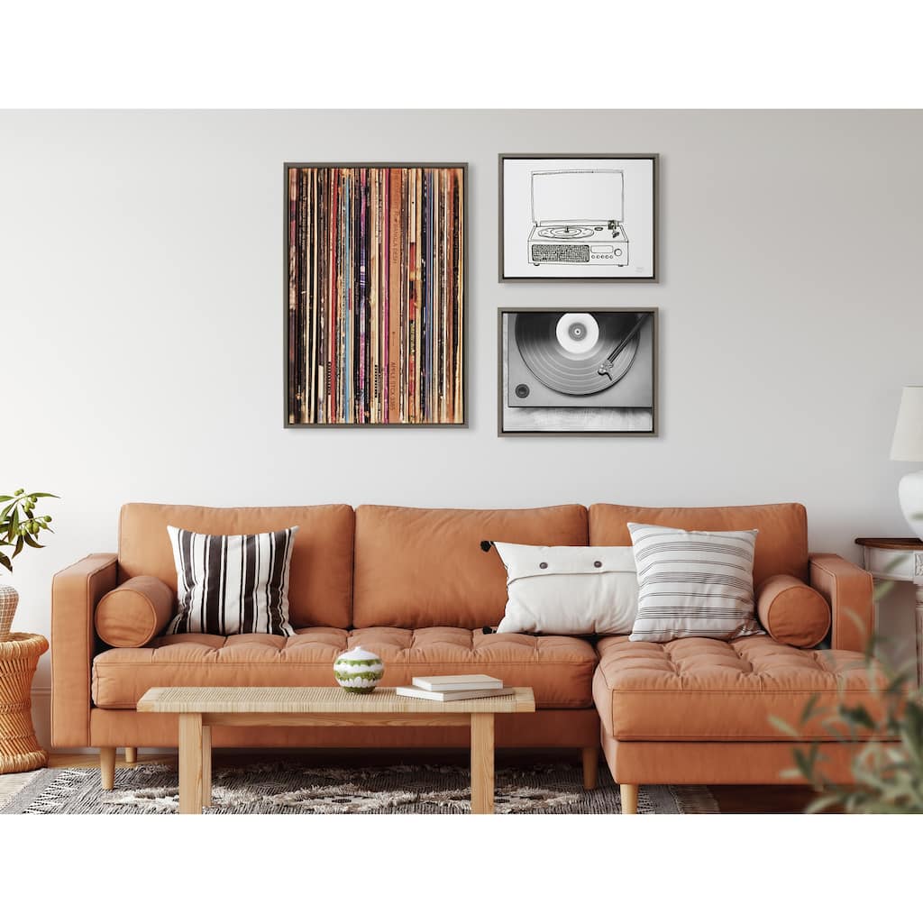Kate and Laurel Sylvie Record Player Framed Canvas by Various Artists
