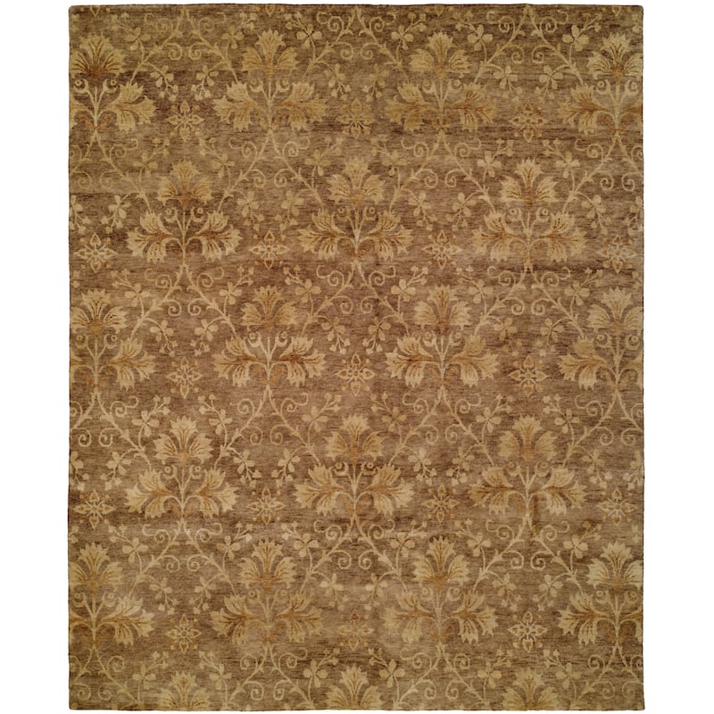 Transitional Brown Hand-Knotted Wool Area Rug - 12' x 15' - Brown