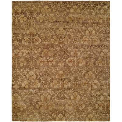 Transitional Brown Hand-Knotted Wool Area Rug