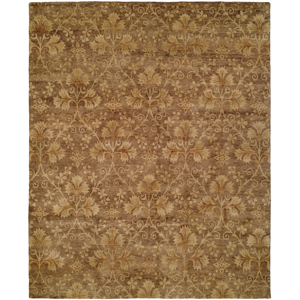 Transitional Brown Hand-Knotted Wool Area Rug