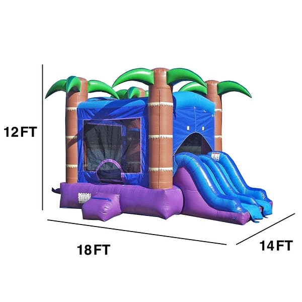 dimension image slide 0 of 2, HeroKiddo Enchanted Forest Commercial Grade Inflatable Bounce House & Water Slide Combo (No Blower Included), Kids Outdoor Fun