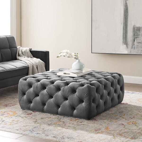 Carson Carrington Ullervad Button Tufted Large Square Velvet Ottoman. Opens flyout.