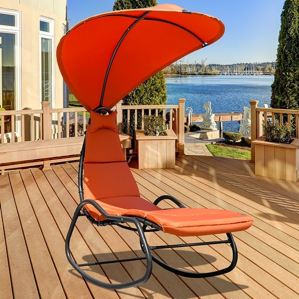 Costway Hanging Chaise Lounge Chair Swing Canopy Thick Cushion