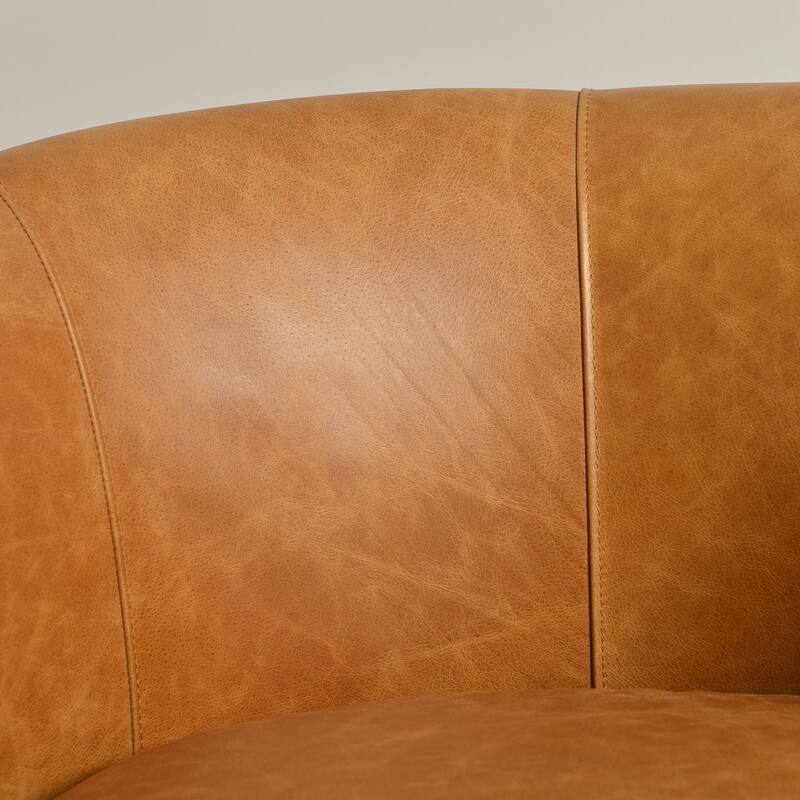 KINWELL 100% Top Grain Genuine Leather Swivel Armchair with Pillow
