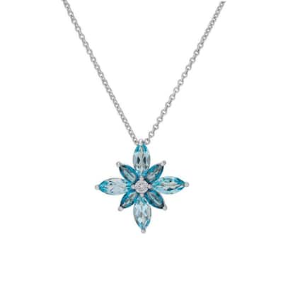 Victoria Townsend .925 Sterling Silver Blue Topaz & Lab White Sapphire Flower Necklace