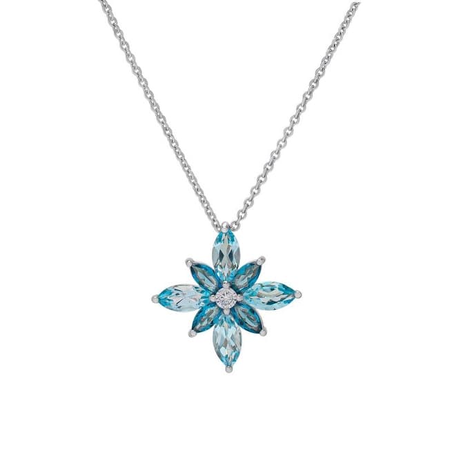 Victoria Townsend .925 Sterling Silver Blue Topaz & Lab White Sapphire Flower Necklace