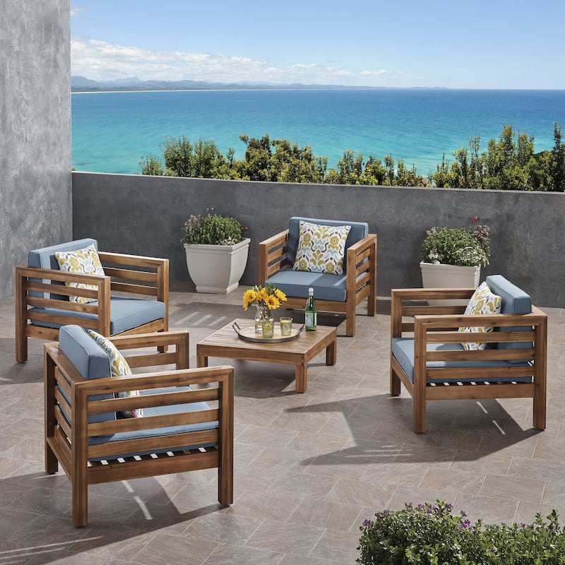 Oana Outdoor 4 Seater Acacia Wood Club Chair and Coffee Table Set by Christopher Knight Home