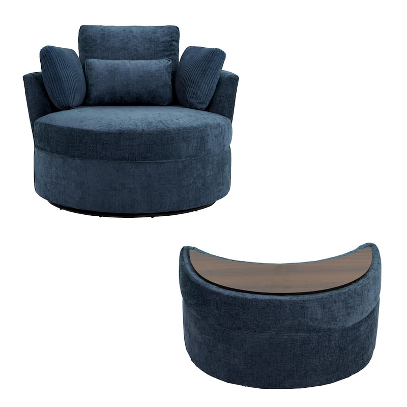 Chenille Swivel Accent Chair with Ottoman