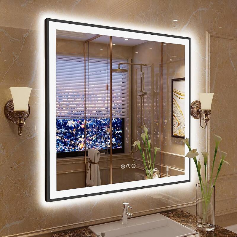 KIOTEE Black Frame LED Bathroom Vanity Mirror with 3 Years Warranty - 36x36
