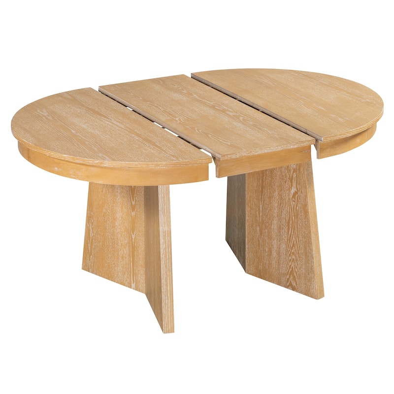 5 Piece Round Extendable Dining Table Set with 4 Upholstered Chairs