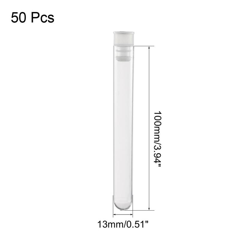 50 Pcs Centrifuge Test Tubes Round Bottom Polystyrene with White Cap 13 x 100mm