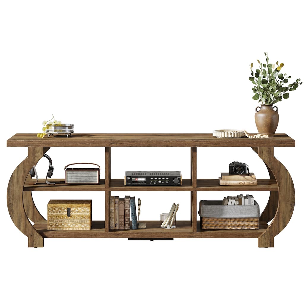 63" Farmhouse TV Stand, Media TV Console with Storage Shelves