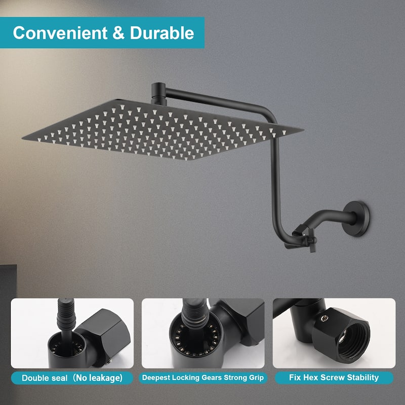 YASINU 12" Rain ShowerHead with Adjustable Extension Arm