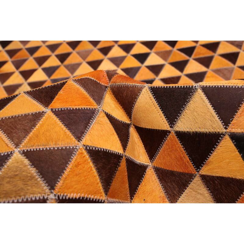 ECARPETGALLERY Handmade Cowhide Patchwork Orange Leather Rug - 8'0 x 10'0