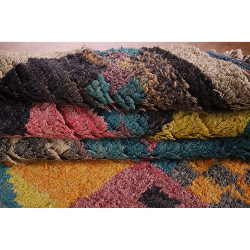 Geometric Plush Moroccan Oriental Area Rug Hand-Knotted Wool Carpet - 7'11" x 10'9"