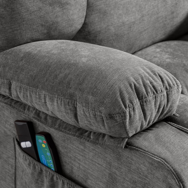 Blue Power Lift Recliner with Heat, Massage, USB Charging, Side Pockets, and Remote Control for Convenience