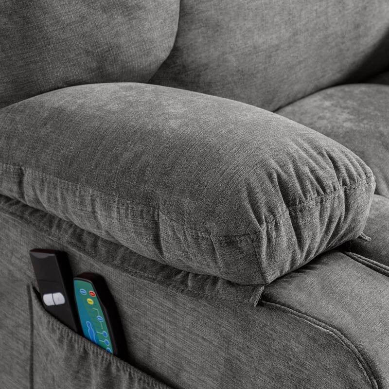 Blue Power Lift Recliner with Heating, Massage, USB Charging, Side Storage, and Remote Control Functionality