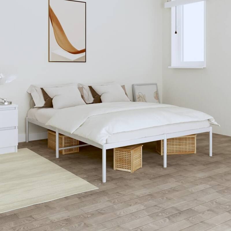 vidaXL Metal Bed Frame, No Mattress - White 81.5" x 61.4" x 12.2" - Queen