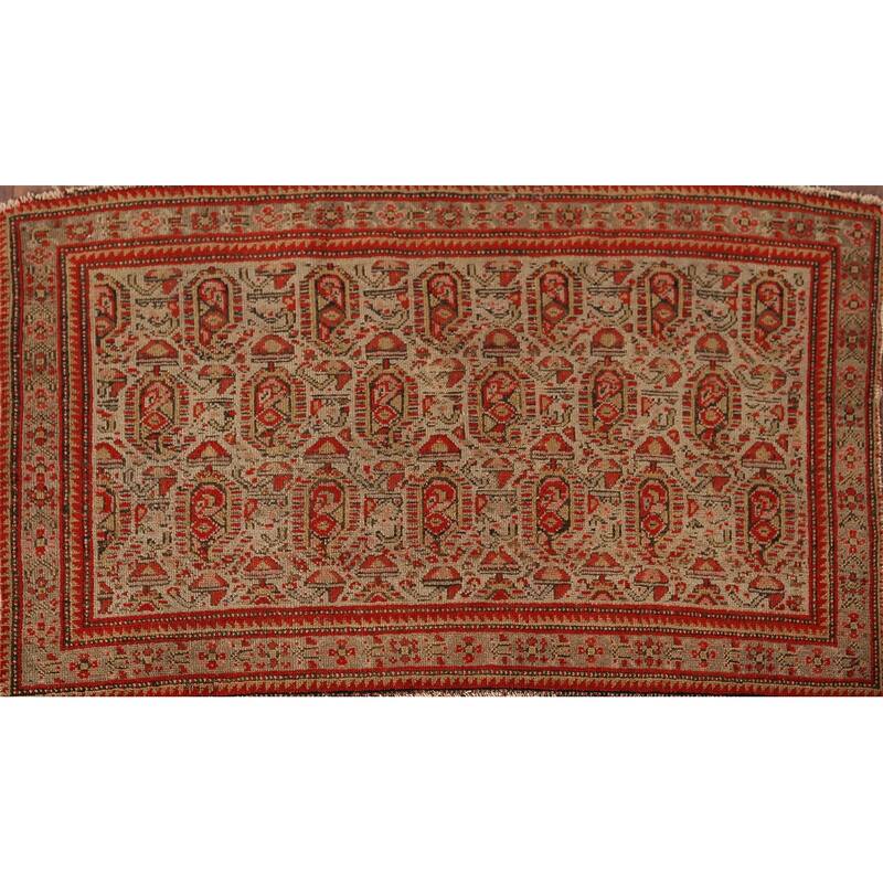 Pre-1900 Antique Senneh Vegetable Dye Foyer Wool Carpet - 1'10" x 2'11"