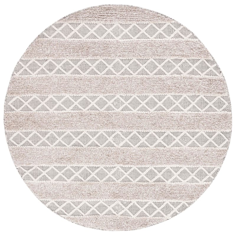 SAFAVIEH Vermont Lilian Wool Fringe Rug - 6' Round - Beige/Ivory