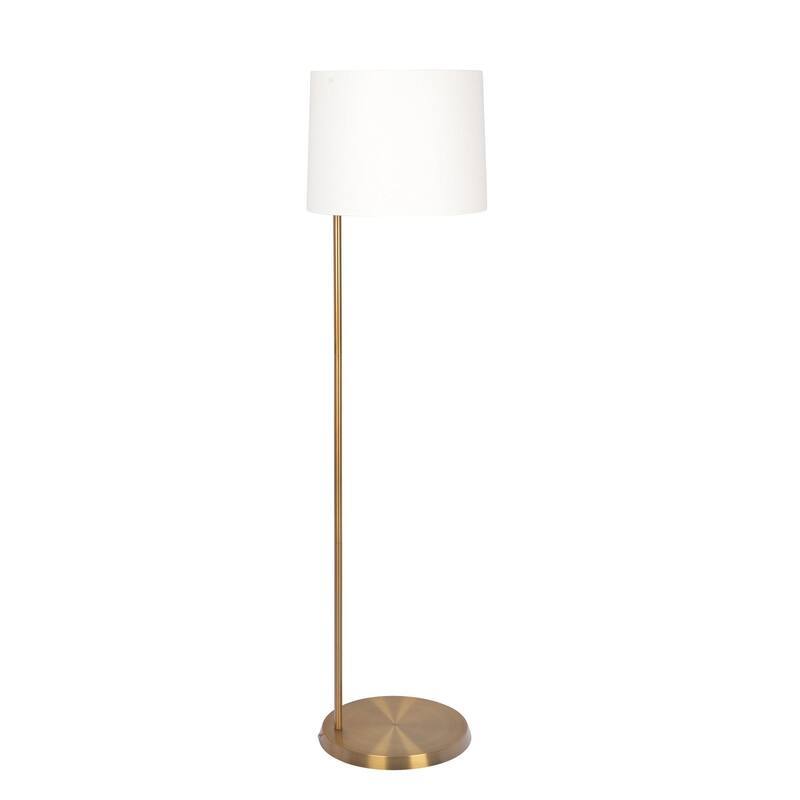 Modern Offset Brass Base Floor Lamp with Drum Linen Shade - Gold,White - Gold,White