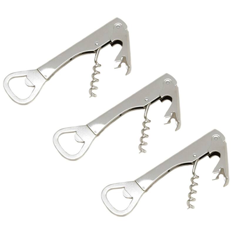 Chef Craft Combination Compact Corkscrew and Bottle Opener - Great for Travel and Camping - 3 Pack