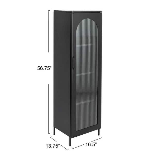 dimension image slide 0 of 6, Solstice Metal Cabinet with 3 Adjustable Storage Shelves and Arched Glass Door