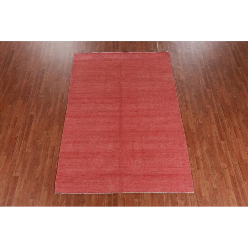 Hand Knotted Oriental 100% Wool Carpet Modern Solid Coral Gabbeh Area Rug - 8' 8'' X 6' 0''