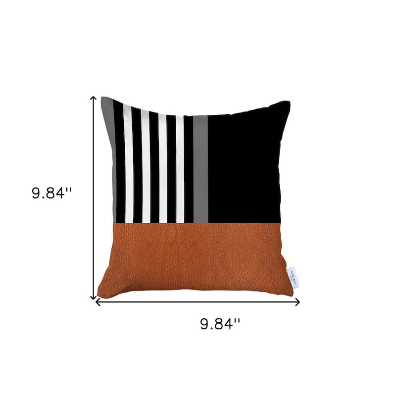 HomeRoots 18" X 18" Brown And Black Striped Zippered Handmade Polyester Throw Pillow Cover