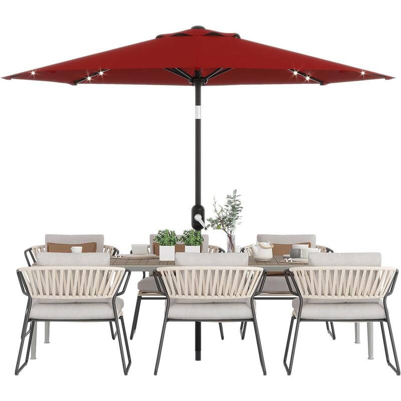 10 Ft Patio Umbrella with Solar Lights, Outdoor Table Umbrella with 40 LED Lights & Tilt Crank