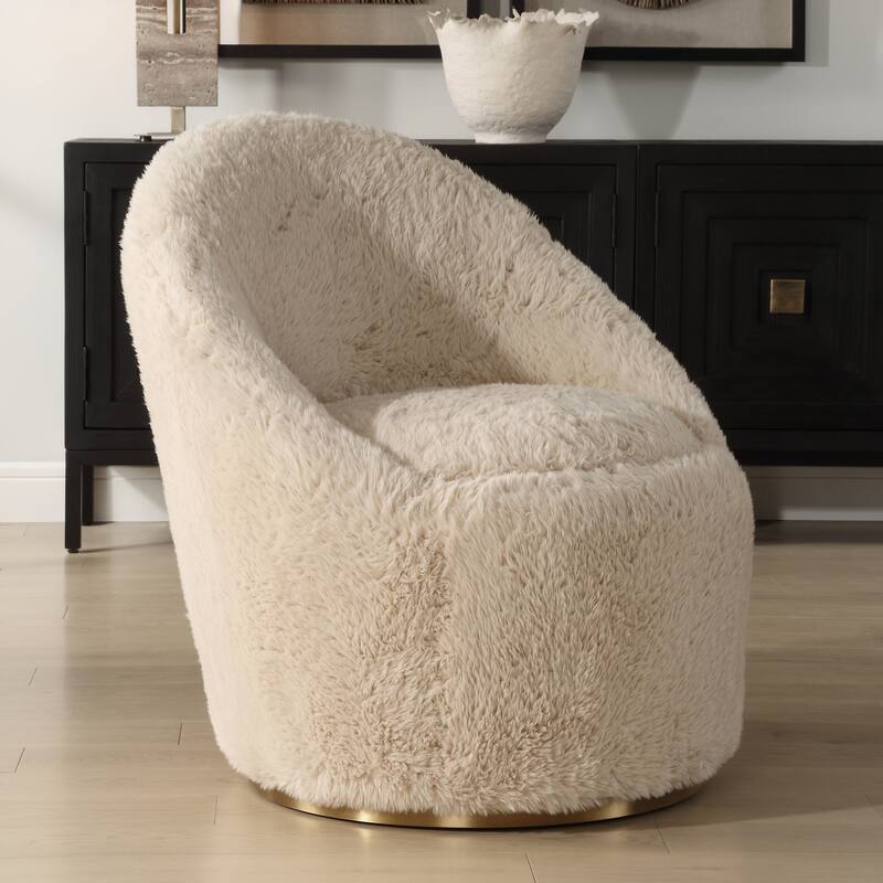 Solid Contemporary Swivel Chair - 33" - Beige