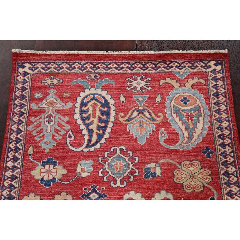 Vegetable Dye Geometric Paisley Super Kazak Area Rug Wool Hand-knotted - 2'10" x 5'0"