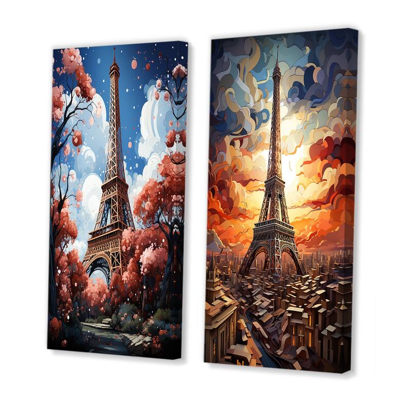 Designart "Paris In Spring Bloom I" City Paris Wall Art Set of 2 - Traditional For Office Decor