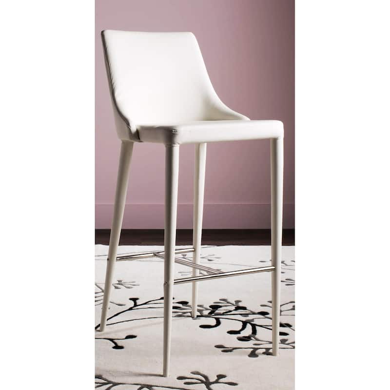 SAFAVIEH Carlene Mid-Century Dining Modern 42-inch White Leather Bar Stool - 21.2" x 18.9" x 41.8" - 21Wx19Dx42H