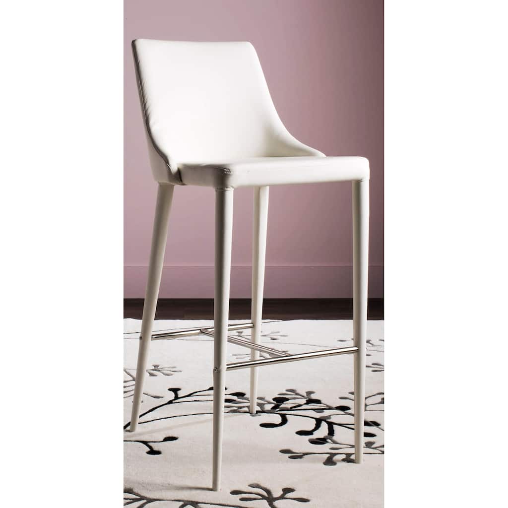 SAFAVIEH Carlene Mid-Century Dining Modern 42-inch White Leather Bar Stool - 21.2" x 18.9" x 41.8" - 21Wx19Dx42H