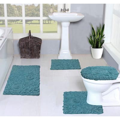 Home Weavers Modesto Collection 100% Cotton Bath Rug, Non-Slip Bath Rug, Machine Wash, 4 Pcs Set with Toilet Lid Cover