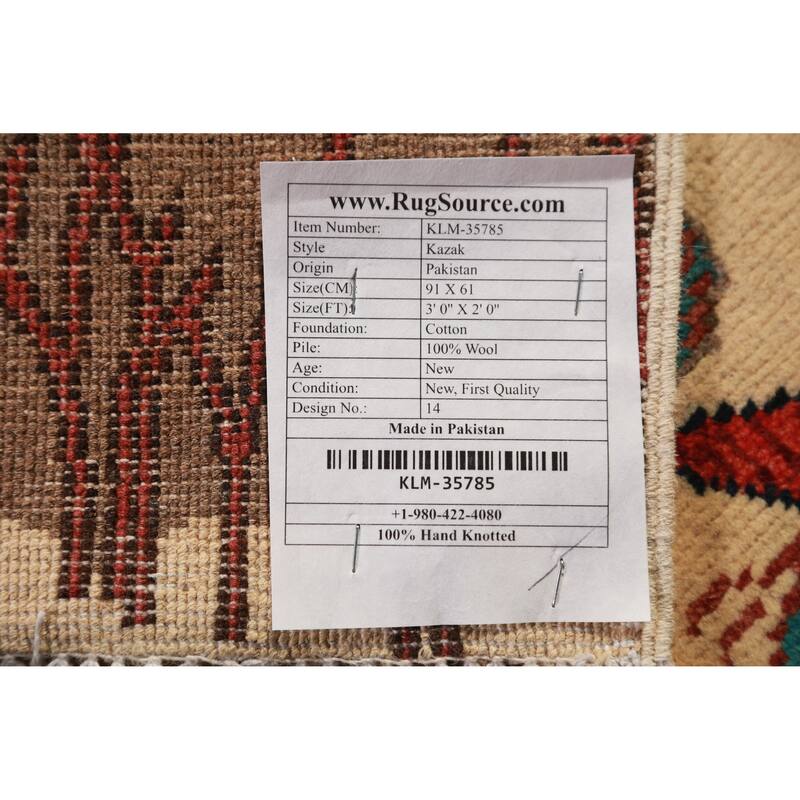 Animals Pictorial Kazak Oriental Foyer Rug Hand-Knotted Wool Carpet - 2'0"x 3'0"