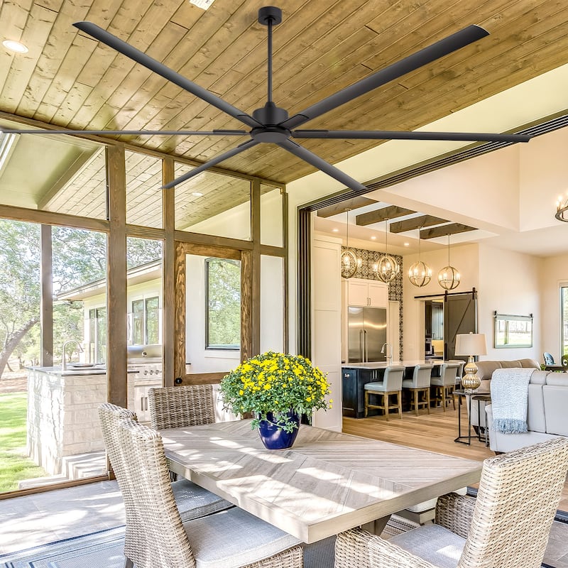 96"/120" HVLS Industrial Ceiling Fan Ceiling Fan without Light with Remote (6/8-Aluminum Blades) - 120-inch - Black - Remote