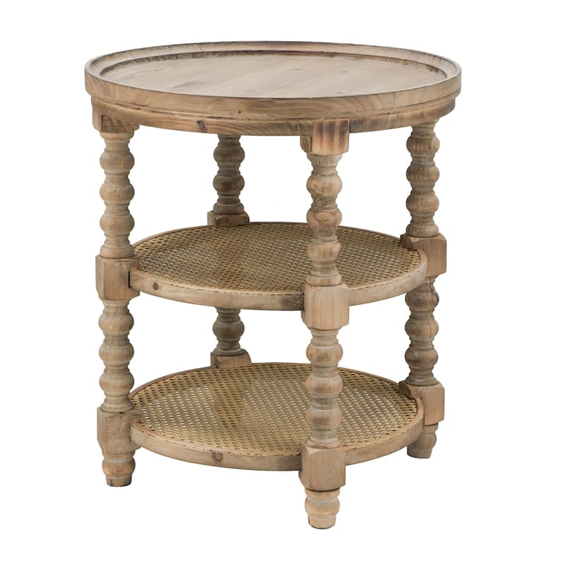 Wood Round 3-Tiered End Table with Legs