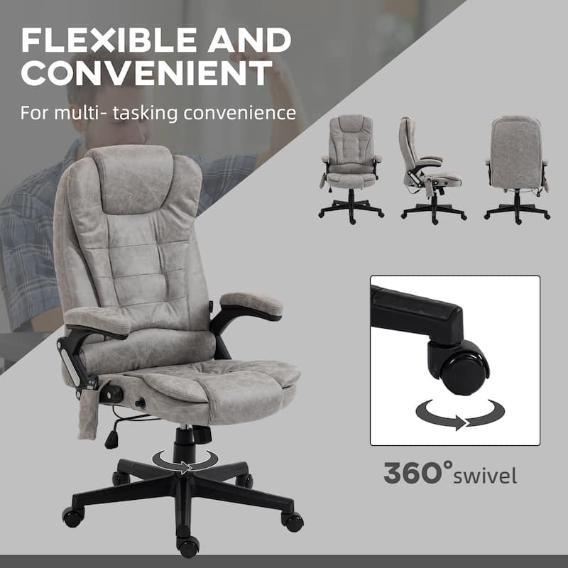 PU Leather 360° Swivel High Back Office Recliner with Vibration Massage, Lumbar Heating, Adjustable Height
