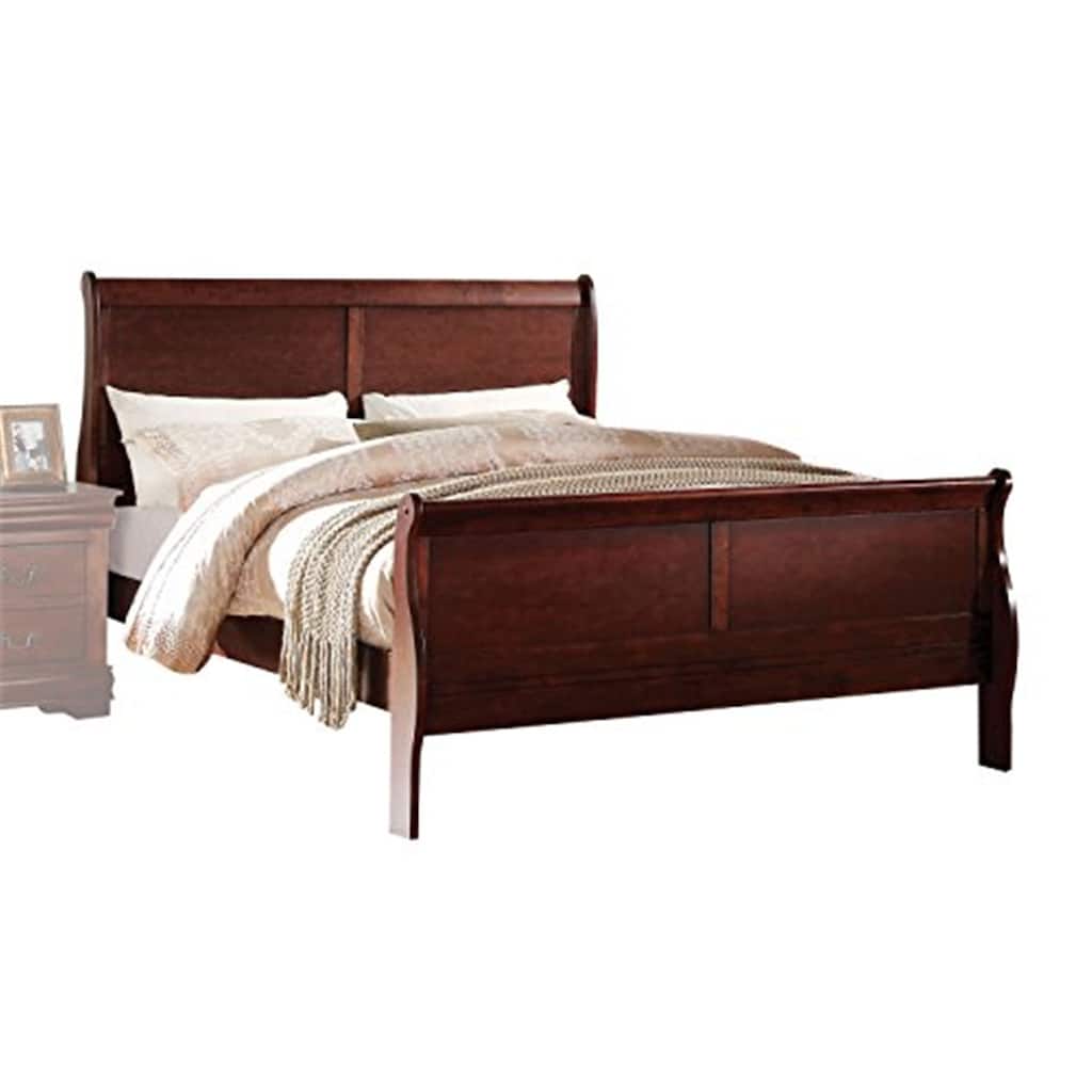 Twin Sleigh Bed - Handcrafted Cherry Finish, Antique Brass Hardware, KD Design, 85" x 41"
