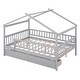 preview thumbnail 7 of 13, Gray Full Size Wooden House Bed with Two Drawers and Roof for Kids, Boys and Girls, Bedroom