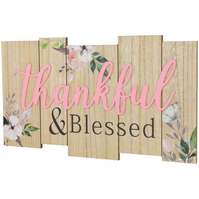 Thankful and Blessed Wooden Wall Sign - 20.75"
