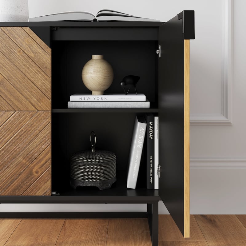 Nathan James Enloe Rustic Doors Metal Base Free Standing Modern Storage Cabinet for Entryway