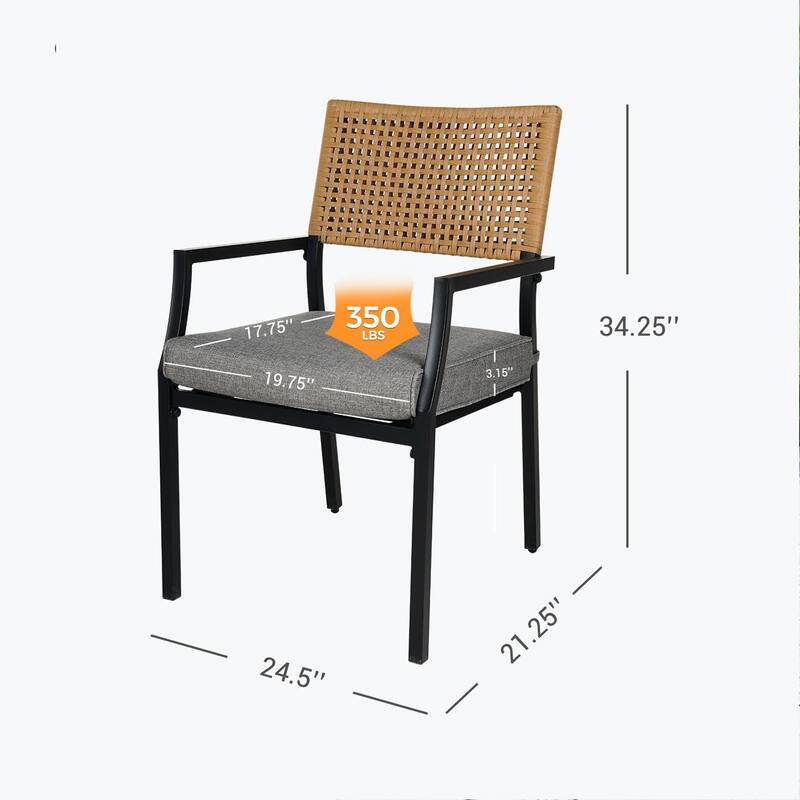 Outdoor Dining Chair , Stackable Wicker Chairs Set with Cushions and Armrest