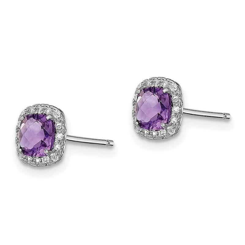 Curata 925 Sterling Silver Rhodium Plated .96amethyst Created White Sapphire Post Earrings R - 8x8mm W