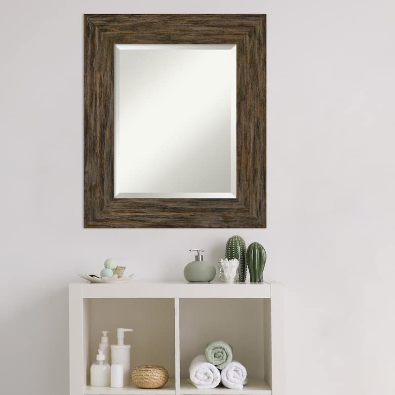 Beveled Wood Bathroom Wall Mirror - Fencepost Brown Frame